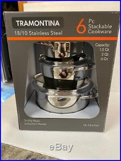 Tramontina Gourmet Tri-Ply Clad Stainless Steel 6 Pc Cookware 6qt 3qt 1.5qt (a)