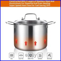 Tri-Ply Stainless Steel 8 Quart Stock Pot, Heavy-Duty, All Stove Compatible