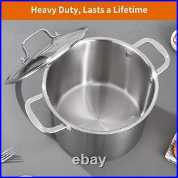 Tri-Ply Stainless Steel 8 Quart Stock Pot, Heavy-Duty, All Stove Compatible
