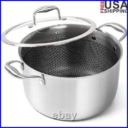 Tri-Ply Stainless Steel 8 Quart Stockpot Honeycomb Interior Glass Lid Oven Safe
