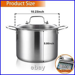 Tri-Ply Stainless Steel Soup Pot 12QT, Tri-ply Big Pots for Cooking, 18/10 wh