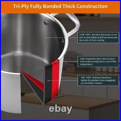Tri-Ply Stainless Steel Soup Pot 12QT, Tri-ply Big Pots for Cooking, 18/10 wh