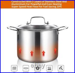 Tri-Ply Stainless Steel Soup Pot 12QT, Tri-ply Big Pots for Cooking, 18/10 wh