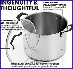Tri-Ply Stainless Steel Stock Pot Induction Cookware 12 QT Capsule Bottom Stai