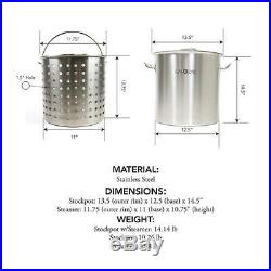 Turkey Frying Pot 32 Qt. Stock Stainless Steel Strainer Basket Handle Sturdy NEW