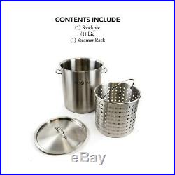 Turkey Frying Pot 32 Qt. Stock Stainless Steel Strainer Basket Handle Sturdy NEW