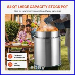 VEVOR Commercial Stockpot 84 Qt. Stainless Steel Silver Heavy Duty Lid Basket