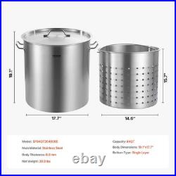VEVOR Commercial Stockpot 84 Qt. Stainless Steel Silver Heavy Duty Lid Basket
