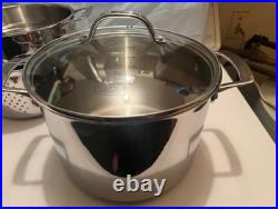 VIKING FABULOUS 3 PLY STAINLESS STEEL 8 QT STOCK POT WithSTRAINER -STEAMER -PASTA