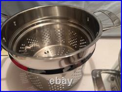 VIKING FABULOUS 3 PLY STAINLESS STEEL 8 QT STOCK POT WithSTRAINER -STEAMER -PASTA