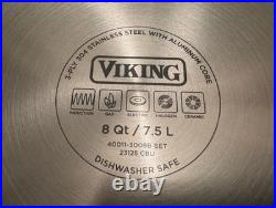 VIKING FABULOUS 3 PLY STAINLESS STEEL 8 QT STOCK POT WithSTRAINER -STEAMER -PASTA