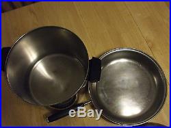 VINTAGE STAINLESS STEEL 1801 REVERE WARE 9.5 FRY PAN & 8QT. STOCKPOT WithLIDS USA