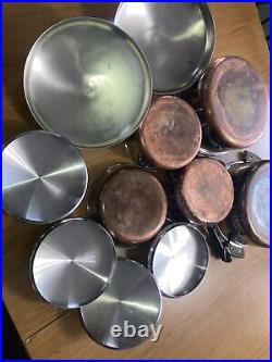 VTG 1801 Revere Ware copper clad stainless steel 11 piece lot 8 pan/4 pot n lid