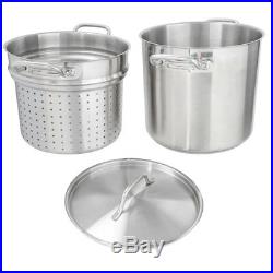 Vigor 12 Qt. Stainless Steel Aluminum-Clad Pasta Cooker Combination Stock Pot
