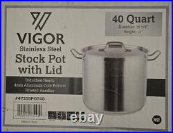 Vigor Stainless Steel Stock Pot With Lid 40qt Silver