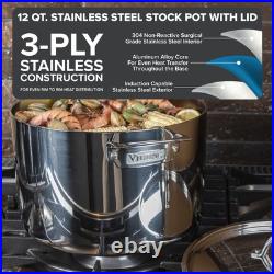 Viking 12 Quart Stainless Steel Stock Pot with Lid Induction Oven Dishwasher