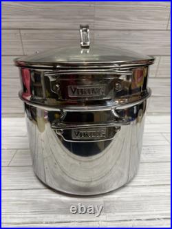 Viking 3 ply Stock Pot with Strainer 8 QT 7.6L 18/8 Stainless Steel Aluminum Core Viking 3 ply Stock Pot with Strainer 8 QT 7.6L 18/8 Stainless Steel Aluminum Core