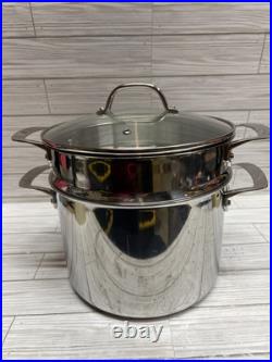Viking 3 ply Stock Pot with Strainer 8 QT 7.6L 18/8 Stainless Steel Aluminum Core Viking 3 ply Stock Pot with Strainer 8 QT 7.6L 18/8 Stainless Steel Aluminum Core