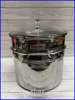 Viking 3 ply Stock Pot with Strainer 8 QT 7.6L 18/8 Stainless Steel Aluminum Core Viking 3 ply Stock Pot with Strainer 8 QT 7.6L 18/8 Stainless Steel Aluminum Core