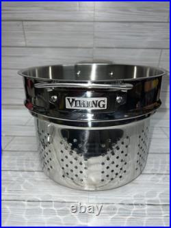 Viking 3 ply Stock Pot with Strainer 8 QT 7.6L 18/8 Stainless Steel Aluminum Core Viking 3 ply Stock Pot with Strainer 8 QT 7.6L 18/8 Stainless Steel Aluminum Core