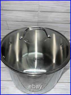 Viking 3 ply Stock Pot with Strainer 8 QT 7.6L 18/8 Stainless Steel Aluminum Core Viking 3 ply Stock Pot with Strainer 8 QT 7.6L 18/8 Stainless Steel Aluminum Core