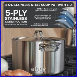 Viking 5-Ply Professional 8 Qt. Stock Pot withLid Satin Finish 4015-1008S -NEW