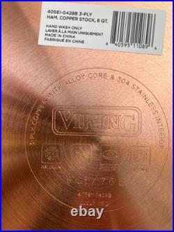 Viking Cookware Hammered Copper 8 Qt Stock Pot with Lid 3-ply Stainless Interior