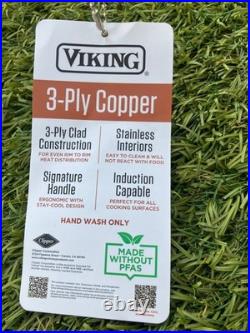 Viking Cookware Hammered Copper 8 Qt Stock Pot with Lid 3-ply Stainless Interior