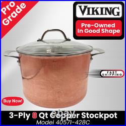 Viking Pro-Grade 8 Qt 3-Ply Copper Clad Stock Pot Stainless Interior + Glass Lid
