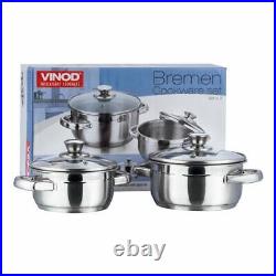 Vinod Stainless Steel Bremen Saucepot with Glass Lid 3 Pieces