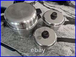 Vintage 3 Lifetime T304 Stainless Steel Pans Pots + Lids 6 Pcs 6 3 & 2 Qt 1 Dome