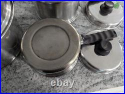 Vintage 3 Lifetime T304 Stainless Steel Pans Pots + Lids 6 Pcs 6 3 & 2 Qt 1 Dome