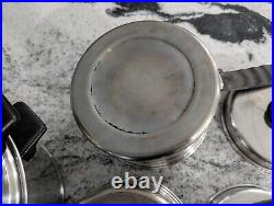 Vintage 3 Lifetime T304 Stainless Steel Pans Pots + Lids 6 Pcs 6 3 & 2 Qt 1 Dome