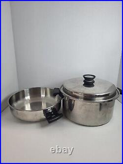 Vintage 3pc Amway Queen 5 qt. Stock Pot with 2 Lids 18/8 Stainless Steel USA
