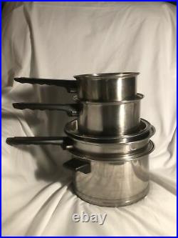 Vintage 8 Pc Lifetime 5 PLY STAINLESS STEEL PANS