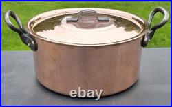 Vintage Copper Stock Pot With Lid 8.75in Diameter 4.5in Tall 6lbs