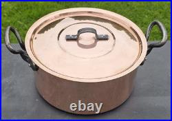 Vintage Copper Stock Pot With Lid 8.75in Diameter 4.5in Tall 6lbs
