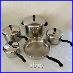 Vintage FARBERWARE Pots Pans Aluminum Clad Stainless Steel Set Cookware 9 Piece