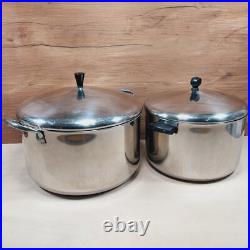 Vintage Farberware Aluminum Clad Stainless Steel 12 Qt & 8 Qt Stock Pot Set USA