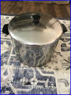Vintage Revere Ware 16 Qt Stock Pot withLid Stainless Steel Copper Bottom Rome NY