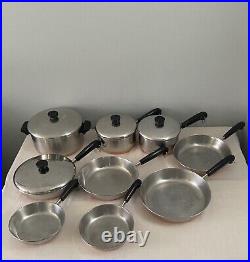 Vintage Revere Ware 1801 Copper Bottom 13 Piece Cookware Pots Pans Skillets Lids