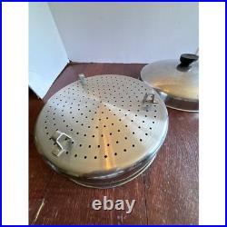 Vintage Revere Ware Copper Bottom Stock Pot Steamer Basket Lid Double Ring 9