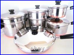 Vintage Revere Ware Lot Pots, Lg. Skillet + Lids + Steamer/strainers For 2/3 & 4