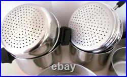 Vintage Revere Ware Lot Pots, Lg. Skillet + Lids + Steamer/strainers For 2/3 & 4