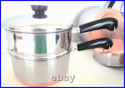 Vintage Revere Ware Lot Pots, Lg. Skillet + Lids + Steamer/strainers For 2/3 & 4