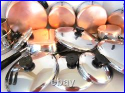 Vintage Revere Ware Lot Set Pots, Steamer & Double Boiler, 10 Skillet Plus