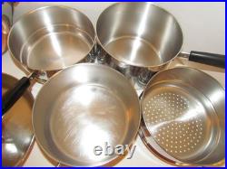 Vintage Revere Ware Lot Set Pots, Steamer & Double Boiler, 10 Skillet Plus