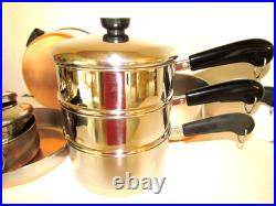 Vintage Revere Ware Lot Set Pots, Steamer & Double Boiler, 10 Skillet Plus