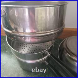 Vintage Reverware Stainless Pots Pans Set Tri-ply 4+ Steamer, Dbl Boiler + Lids