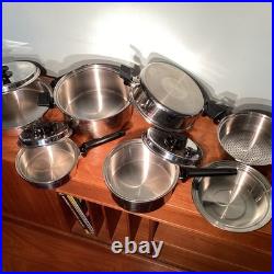 Vintage Royal Prestige 7 Ply SS Titanium Silver Alloy Copper 11 Pc. Set. Clean